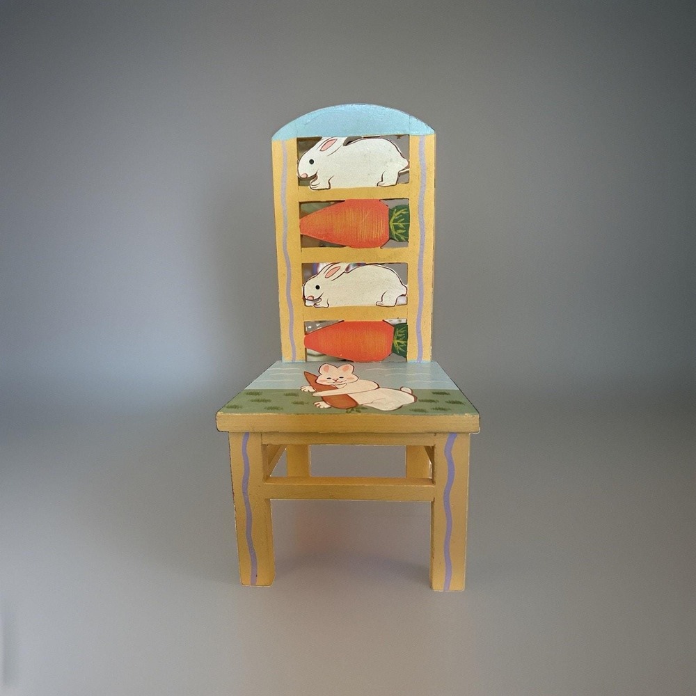 Hand Painted Wooden Easter Spring Carrots High Back Chair Decor Dolls 12" Tall